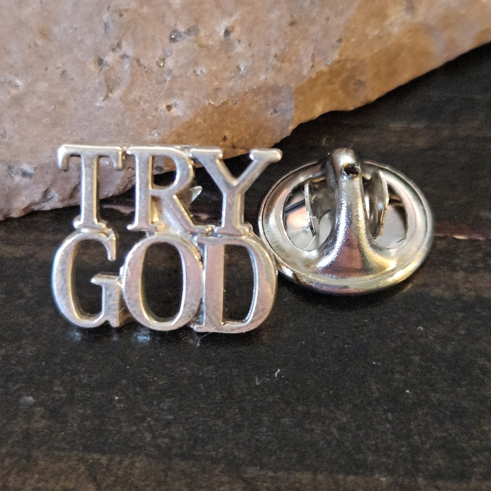 Tiffany & Co Sterling Silver 'Try God' Lapel Pin